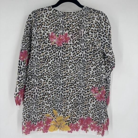 Graham Kandiah Leopard Print Floral 100% Cotton Tunic Top Resort  Coverup Size S - Picture 8 of 9